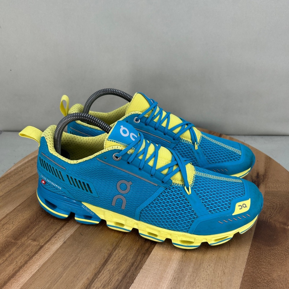 On Cloudflyer Womens 9.5 Blue Yellow Running Shoes Swiss Engineering Sneakers